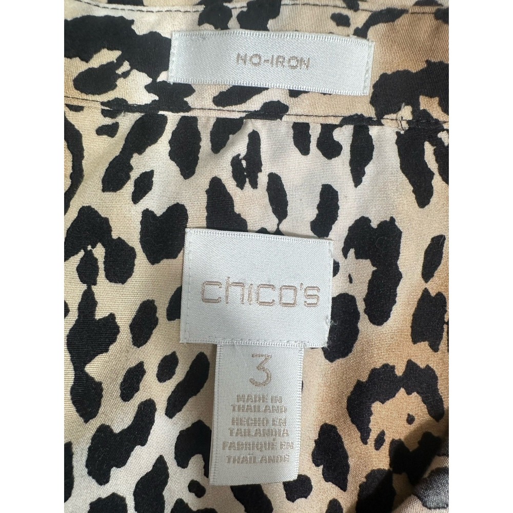 Chicos Top Womens 3 XL Animal Print Cotton Blouse No Iron Tie Waist Career - Picture 4 of 10